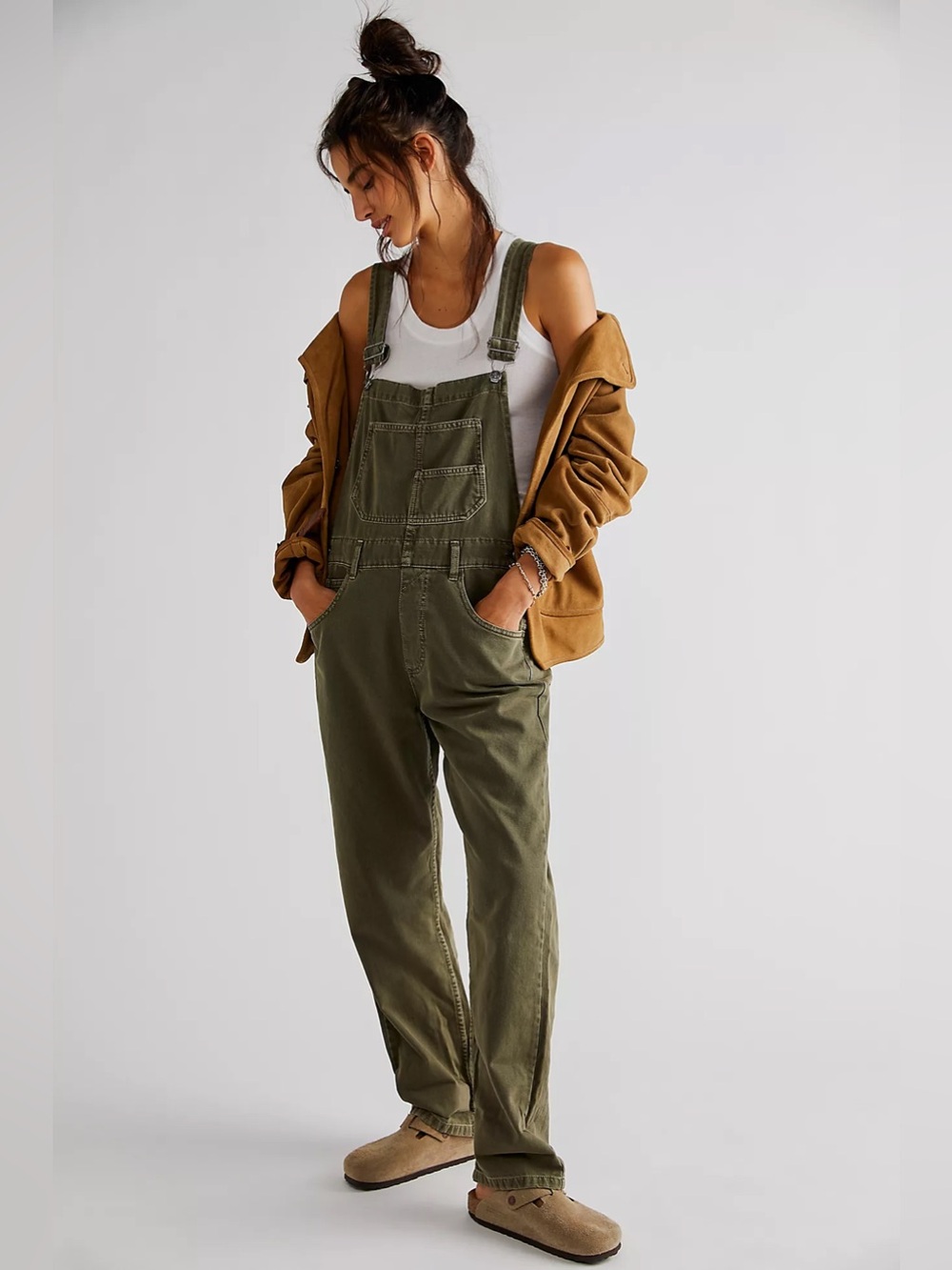 We The Free Army Green Ziggy Denim Overalls, Size XL